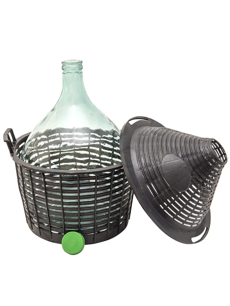 Бутыль стеклянная 34 л, с узким горлом в корзине, для вина, в интернет-магазине товаров для домашнего виноделия БиоМир