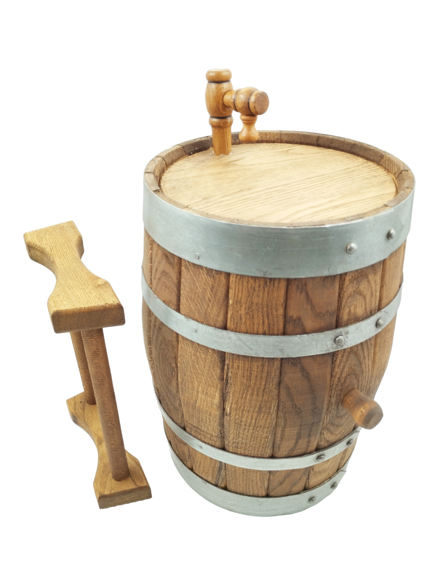 Бочка дубовая "Старенная" 10 литров, на подставке, с краном фото в интернет-магазине BioMir