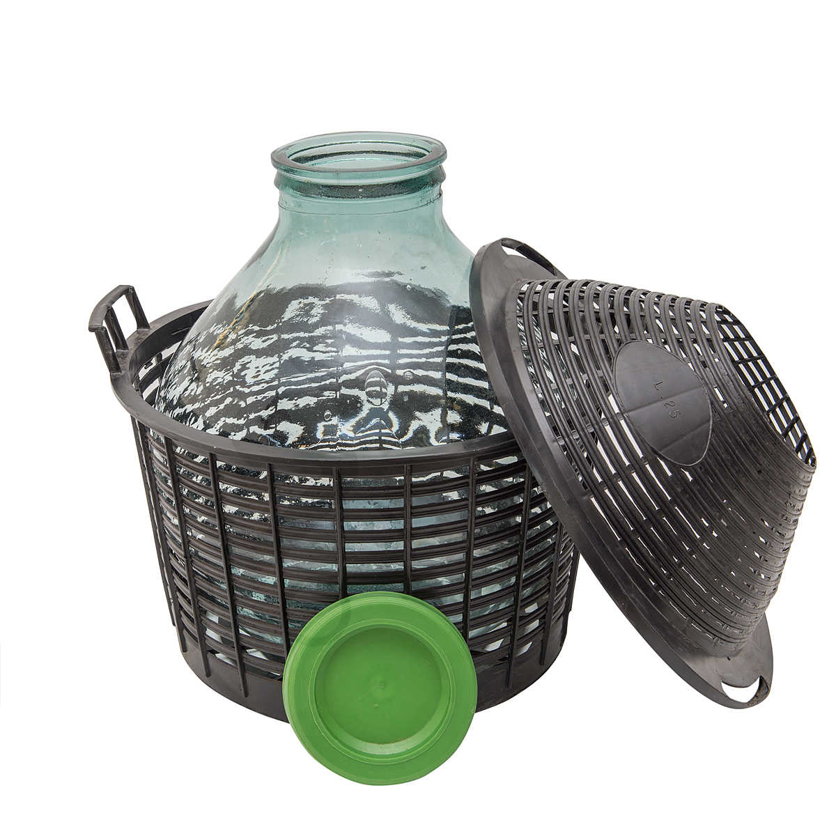 Бутыль стеклянная 25 л, банка с широким горлом в корзине, в интернет-магазине товаров для домашнего виноделия БиоМир