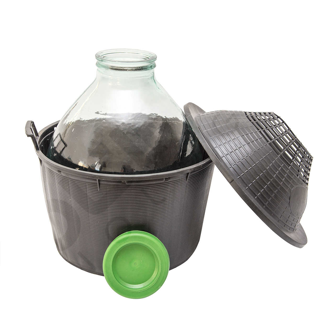 Бутыль стеклянная 34 л, банка с широким горлом в корзине, в интернет-магазине товаров для домашнего виноделия БиоМир